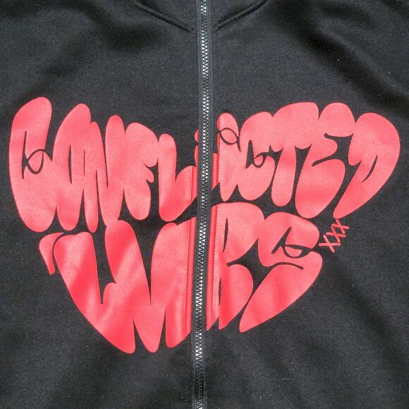 Manfinity LS Black Unisex Full Zip Hoodie "Conflicted Lvrs" - Size Medium - Picture 3 of 9
